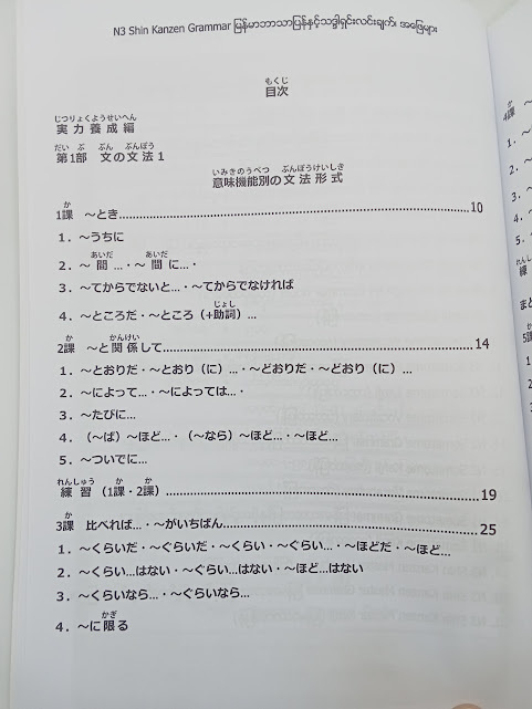 N3 Shin Kanzen Master Grammar မြန်မာပြန် နှင့် သဒ္ဒါရှင်းလင်းချက် အဖြေများ (အေးချမ်းမွန်)